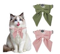 BSITSSS 2 PCS Cat Collar with Bell, Puppy Collars with Bow Tie, Adjustable Green Pink Collar with Removable Bows for Pet Kitten Puppy Cat Small Dogs, Neck 20-30cm
