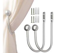 BSITSSS 2 Pcs Curtain Holdbacks, Metal Burtain Tie Back, U Shaped Silver Curtain Tie Backs, Decorative Curtain Drapery Holdbacks, curtain holder Wall Mounted Curtain Tie Backs with Screws(2 Silver)