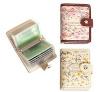 BSITSSS 2 PCS Floral Card Holder, Cute Credit Card Wallet with 20 Card Slots, Oil Painting Camellia Daisy Flowers Cardholder Card Purse for Women Girls Ladies Travel