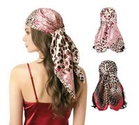 BSITSSS 2 PCS Head Scarf Leopard Print, Satin Large Square Bandana 90x90 cm