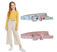BSITSSS 2 Pieces Girls Belt, Kids Belt Silver Metal Buckle, Adjustable Pink Belt, Cute Shiny Rainbow Belts, Girl's Glitter Belt for Dress Pants Jeans