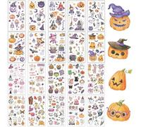 BSITSSS 20 Sheets Halloween Tattoos, Cute Spooky Temporary Tattoos, Skeleton Witch Pumpkin Bat Glitter Tattoo Fake Tattoo for Adults Boys Girls Halloween Cosplay Face Body Art