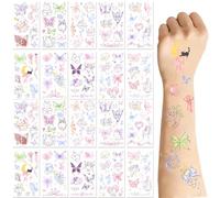 BSITSSS 20 Sheets Temporary Tattoo, Cute Butterfly Cat Fake Tattoos, Colorful Hand Drawing Kitten Butterflies Tattoo Stickers for Kids Boys Girls Birthday School Rewards Gifts Party Supplies
