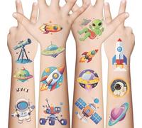 BSITSSS 20 Sheets Temporary Tattoo,Rocket Space Tattoos Stickers,Fake Tattoo Face Tattoos for Boys Girls Kids Birthday Space Astronaut Party Favor
