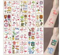 BSITSSS 20 Sheets Temporary Tattoos, Hawaii Luau Flamingo Tattoo, Summer Tropical Theme Fake Tattoos for Boys Girls Summer Beach Birthday Party