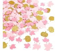 BSITSSS 200 PCS Autumn Confetti, Pumpkin Maple Leaf Table Confetti, Pink Glitter Gold Table Decorations for Autumn Craft Wedding Baby Shower Harvest Halloween Party Decor