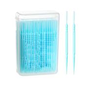 BSITSSS 200 Pcs Interdental Brushes, Dual-Use Dental Brushes, Soft Tooth Picks Floss Sticks Interdental Cleaning Brush, Teeth Cleaning Tools, Tooth Picks Sticks Plastic for Oral Cleaning (Blue)