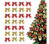 BSITSSS 24 PCS Christmas Bows, Glitter Gold Red Bows for Christmas Tree, Christmas Sequin Bow Tie for Gift Wrapping Xmas Ornament Home Wedding Party Decoration