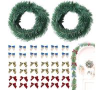 BSITSSS 2PCS 5M Green Christmas Garland Decoration, Xmas Green Tinsel Artificial Vine Greenery Pine Garlands with 36PCS Mini Bows for Indoor Outdoor Christmas Decorations Garland