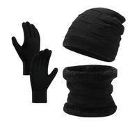 BSITSSS 3 in 1 Winter Hat Scarf Gloves Set, Thicken Soft Beanie Hat + Slouchy Neck Warmer Thermal Snoods + Touch Screen Gloves, Unisex Thermal Winter Warm Knitted Beanie Hat Neck Glove for Men Women