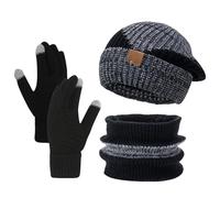 BSITSSS 3 in 1 Winter Hat Scarf Gloves Set, Unisex Thermal Winter Warm Knitted Beanie Hat Neck Glove, Thicken Soft Beanie Hat + Slouchy Neck Warmer Thermal Snoods + Touch Screen Gloves for Men Women