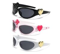 BSITSSS 3 Pack Wrap Around Sunglasses for Women Men, Retro Trendy Cool Glasses, Y2K Stylish Rave Sunglasses for Driving, Running, Cycling, Fishing, Party, Festival (Pink, Black, White)