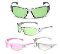 BSITSSS 3 Pack Wrap Around Sunglasses for Women Men, Y2K Stylish Rave Sunglasses, Retro Trendy Cool Glasses for Driving, Running, Cycling, Fishing, Party, Festival (Pink, Green, Gray)