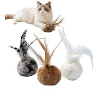 BSITSSS 3 PCS Cat Toys, 3 Color Rabbit Fur Cat Balls with Feather, Soft Fluffy Kitten Toys for Chasing Kicks Games Exercise Bonding Hunting Eliminating Boredom Stress Release