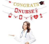 BSITSSS 3 PCS Nurses Graduation Banner, Red Gold Glitter Congrats Grad Banner, Graduation Party Banners for Nurses Day Medical Nursing Doctor School Graduate Class of 2025 Decorations