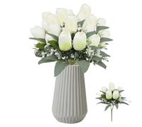 BSITSSS 31cm Artificial Tulips, White Faux Tulips That Look Real Wedding Bouquets Fake Flowers DIY Decor Silk Flowers for Home Garden Hotel Party Decoration