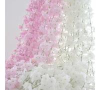 BSITSSS 3PCS 180cm Artificial Silk Cherry Blossom Garland Vines Hanging Vine Garland Artificial Flowers for Outdoor Indoor Wedding Wall Badroom Decoration (Pink, White)