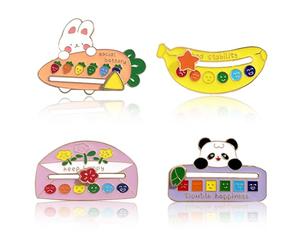 BSITSSS 4 PCS My Social Battery Badge,Mood Conversion Pin Badge,Funny Expression Pins Brooch Lapel Pin Cartoon Rabbits Pandas Bananas Flowers Brooch for Bags Hats Men Women Gift