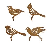 BSITSSS 4PCS Rusty Garden Ornaments Bird Flower Metal Decorative Garden Stakes Set, Outdoor Stake for Patio Yard Pathway