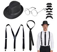 BSITSSS 5 PCS Men in Black Costume, Agent Costume Accessories Set, Secret Agent Fancy Men's Spectacles, Agent's Hat Men in Black Outfit, Black Tie, Dress up with a Beard, Security Guard Accessories