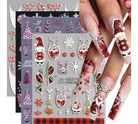 BSITSSS 5D Embossed Christmas Snowflake Nail Stickers for Nail Art, Bow-Tie Nail Art Stickers, Reindeer Nails Sticker Decoration Accessories, 4 Sheets Fashion Sticker Nails