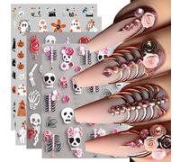 BSITSSS 5D Embossed Halloween Skeleton Bones Nail Stickers for Nail Art, Ghosts Nail Art Stickers, Pumpkins Nails Sticker Decoration Accessories, 3 Sheets Fashion Sticker Nails
