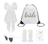 BSITSSS 5PCS Hen Party Accessories, Fashions Hen do Accessories, Bride Drawstring Bags + Lace Gloves + White Veil + Heart-Shaped Sunglasses + Tattoo Stickers, Vintage Bachelorette Party