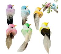 BSITSSS 6 PCS Artificial Birds Multicoloured Bird Ornaments for Garden, Colourful Feather Bird Clip Christmas Holiday Hat Decorations Simulated Birds (5 x 3 x 3cm)