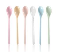 BSITSSS 6 Pieces Spoons Reusable, Pure Colour Teaspoons, Dessert Spoons Long Handle, Spoon Drop-Proof, Tablespoons for Mixing Latte Coffee Espresso Ice Cream, etc (Colorful)