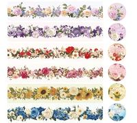 BSITSSS 6 Rolls Floral Washi Tape Set, Colorful Flowers Aesthetic Scrapbook Stickers 200cm, Spring Floral Craft Tape Transparent for DIY Bullet Journal Craft Gift Wrapping Notebook Laptop