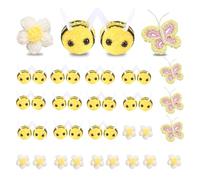 BSITSSS Bee Decoration Set, 24 Pieces Bees, 12 Pieces Crochet Flowers White, 4 Pieces Light Yellow Handmade Crochet Butterfly, Bee Costume Accessories for Crafts, DIY Decoration, Clothing
