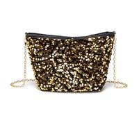 BSITSSS Black And Gold Sequins Bucket Bag, Ladies Clutch Bag with Chain Strap, Elegant Sparkling Glitter Handbag for Women Wedding Bridal Evening Banquet Prom Party Celebration
