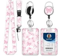 BSITSSS Bow Tie Print Lanyard with CardHOlder, Pink Detachable Card Holder forLanyard, Cute Lanyard Card Holder, Sweet CardHolderLanyard, Lanyards withCardHolder for Teachers, Doctors,Students