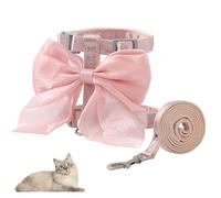 BSITSSS Cat Harness and Lead Set, Pink Big Bow Tie Escape Proof Puppy Kitten Harness Leash Set, Soft Adjustable Cat Lead for Small Medium Cats Pets Small Dogs Puppy Walking