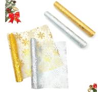 BSITSSS Christmas Snowfalke Table Runner 28 x 275 cm, Silver and Gold Foil Christmas Table Decoration, Xmas Snowflake Runners Organza for Dining Table Winter Xmas Wedding Holiday Festival