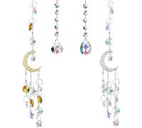 BSITSSS Crystal Suncatchers, 4PCS Rainbow Prism Suncatcher, Moon Star Sun Catchers Hanging Pendant Ornament Colorful Crystal Wind Chimes for Window Bedroom Garden Office Party Wedding Decorations