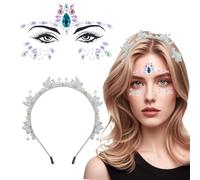 BSITSSS Hair Band Crystal with Face Gems, Headband Flower, Diamonds Headbands, Fashion Pearls Head Band, Hair Hoop for Girls Womens Wedding Prom Party Costume Christmas Gifts