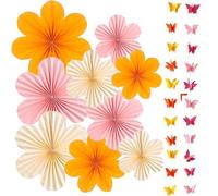 BSITSSS Paper Party Decorations, 11PCS Pink Orange Party Decor Hanging Paper Flowers Fans for Birthdays Weddings Baby Shower Spring Table Decoration