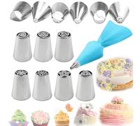BSITSSS Piping Nozzles Set, 13PCS Large Piping Tips Cake Piping Nozzles Tips Icing Russian Piping Tips Cake Decorating Baking Supplies with Silicone Pastry Bags for Cupcakes Dessert