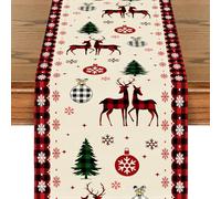 BSITSSS Red Christmas Table Runner, Elk Christmas Table Runners, Snowflakes Xmas Table Decoration, Christmas Tree Table Runner for Winter Christmas Decorations, 180x33cm Long