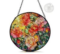 BSITSSS Sun Catcher Roses, Acrylic Suncatcher 20 x 20cm, Rose Flowers Hanging Ornament with Chain and Hooks for Windows Garden Home Balcony Birthday Housewarming Gift