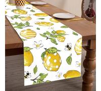 BSITSSS Table Runner 13 x 72 Inches, Yellow Lemons Linen Table Runner, Lemon Leaves Flowers Bees Kitchen Summer Dining Table Decor for Birthday Wedding Home Party Decor