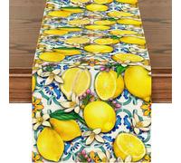 BSITSSS Table Runner 33 x 180cm, Blue Lemon lris Floral Table Runner, Fresh Dining Table Decor for Seasonal Summer Home Kitchen Indoors Outdoors Holiday Party