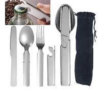 BSITSSS Travel Cutlery Set, 4 in 1 Camping Cutlery with Portable Organizer Bag, Reusable Silverware Travel Cutlery Set Steel, Reusable Picnic Cutlery Sporks Stainless Steel for Outdoor Travel Picnic