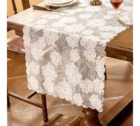 BSITSSS White Lace Table Runner Camellia 45 x 180 cm, Table Runners for Dining Table, Camellia Flower Table Decorations for Wedding Engagement Bridal Baby Shower Birthday Kitchen Dining Holiday Party