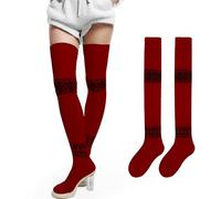 BSITSSS Women Extra Long Red Thigh High Socks 84cm Knitted Over the Knee High Socks Plain Long Boot Stockings Elasticity Over Knee Leg Warmers for Ladies Girls