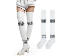 BSITSSS Women Extra Long White Thigh High Socks 84cm Knitted Over the Knee High Socks Plain Long Boot Stockings Elasticity Over Knee Leg Warmers for Ladies Girls