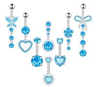 BSJ4U 8Pcs Gold Pink Silver Belly Button Ring Dangle Navel Belly Piercing Jewelry Cute CZ Butterfly Heart Flower Bow Navel Belly Rings for Women 14G Hypoallergenic Surgical Stainless Steel Dainty