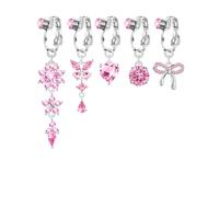 BSJ4U Fake Belly Button Piercing for Women Clip on Belly Button Rings Gold Plated Pink Round Heart Cubic Zirconia Butterfly Flower Bow Fake Belly Piercing Fake Belly Ring, Rhinestone, Stainless Steel
