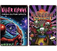 Bsjuny 2PCS Horror Movie Tin Signs Killer Klowns From Outer Space 80s Movie Posters Wall Art 8X12 Inch Aluminum